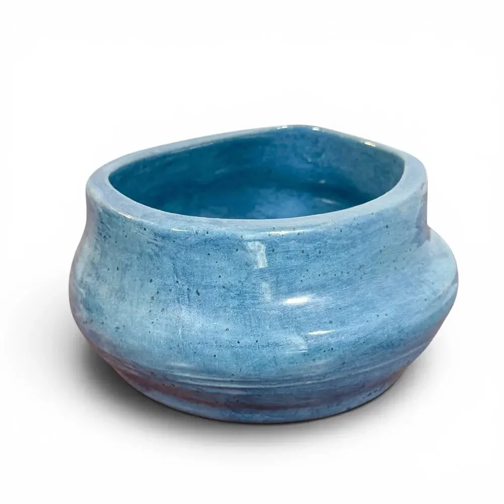 Handmade Studio Art Pottery Blue Glazed Bowl Planter Succulent Pot Artisan SDG